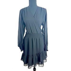 MICHAEL KORS |  Black Smocked Ruffle Long Sleeve Dress | Size XL